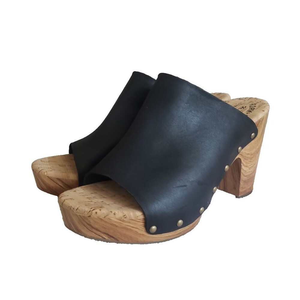 Kork Ease Women's Size 10M Danika Clogs Black Studded Mule Peep Open Toe Sandals